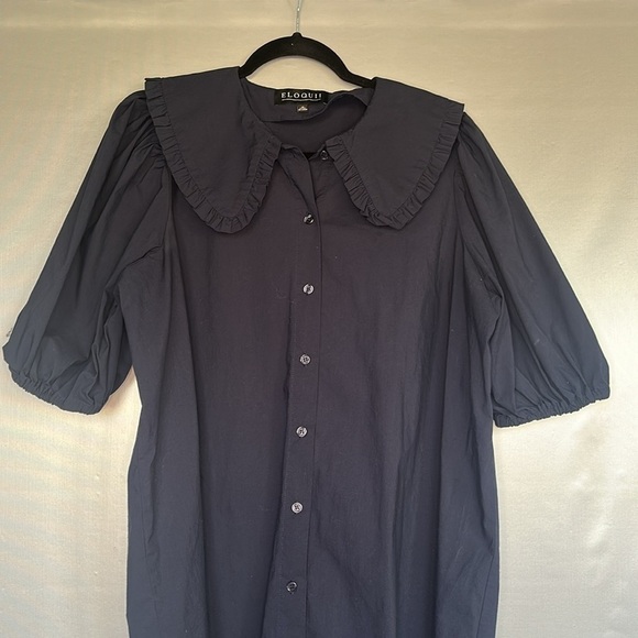 Eloquii Sailor Collar Puff Sleeves Shirt Dress Button Down Navy Blue Size 18 - Picture 2 of 9